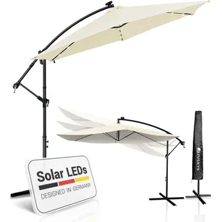 Juskys LED Ampelschirm Brazil Ø 300 cm Creme inkl. Kurbel und Ständer