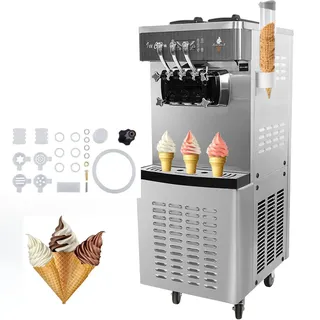 Vevor Kommerzielle Softeismaschine, 21–31 l/h Leistung, Freistehende Softeismaschine mit 3 Geschmacksrichtungen, 2 x 5,5 L Edelstahlzylinder, LED-Panel, Automatische Vorkühlung, für Restaurantbars