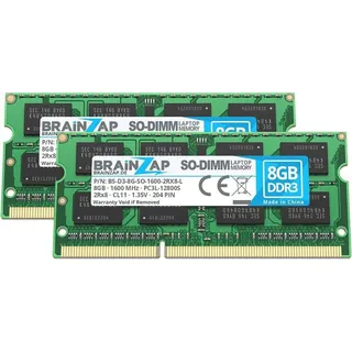 BRAINZAP 16GB DDR3 RAM SO-DIMM PC3L-12800S 2Rx8 1600 MHz 1.35V CL11 Notebook Laptop Arbeitsspeicher (2x 8GB)