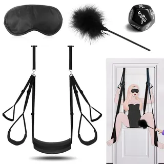 Neu Liebesschaukel Sexschaukel Tür Schaukel,Liebesschaukeln Sex Möbel mit 3 Extra Breite Polstern & 2 Handgriff,SM Augenmaske + Sex Würfel Paar + Federkitzler,Sex Swing Belastbar Bis 100kg