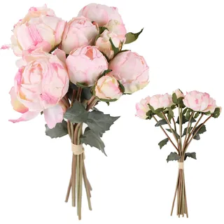 ICBOX Rosa Pfingstrosen Künstliche Blumen 2 Blumensträuße Vintage Pfingstrosen 18 Stück Rosa Pfingstrosen mit einzelnen langen Stielen Seidenblumen für Hochzeitsdekoration Braut Blumenstrauß Blumen