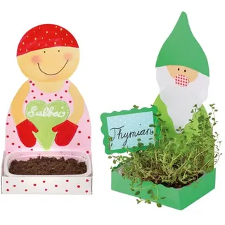 Kartonfiguren mit Aussaatbehälter