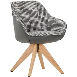 Novel Armlehnstuhl, Grau, Weiß, Eiche, Textil, Eiche, massiv, Drehkreuz, 60x83x65 cm, Stoffauswahl, Sitzfläche 360° drehbar, Gestellauswahl, automatische Rückholfunktion, Esszimmer, Stühle, Esszimmerstühle, Armlehnenstühle