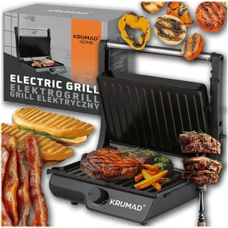 krumad Kontaktgrill 2000W, Sandwich Maker, Elektro Grill Mini 2-Slice, Antihaftbeschichtung, Ideal für Sandwiches, Paninis und Mehr, Kompakte Größe Für den Heimgebrauch, Einfacher Betrieb