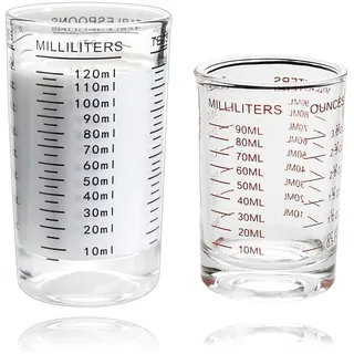2 Stück ClMessbecher Cocktail - Messbecher Klein 90ml Und 120ml - Messbecher Glas - Measuring Cups 50ml