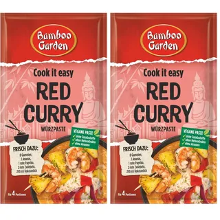Bamboo Garden - Red Curry Würzpaste | Zum Zubereiten von rotes Thai Curry | Für 4 Portionen | Vegan, natürliche Zutaten | 45 g im Beutel (Packung mit 2)