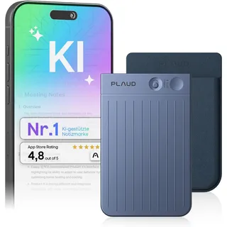 Plaud Note KI Digitales Diktiergerät mit Hülle - 64 GB Aufnahmegerät mit KI-Technologie zum Transkribieren und Zusammenfassen, One-Touch-Aufnahme (Dunkelblaue Note mit dunkelblauem Hülle)