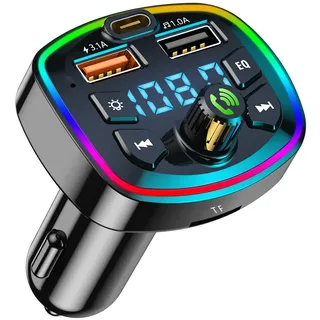 Bluetooth FM Transmitter Auto Zubehör, Adapter Mit Freisprecheinrichtung, Radio Adapter 5.3 Schnellladen Unterstützen SD-Karte USB-Disk