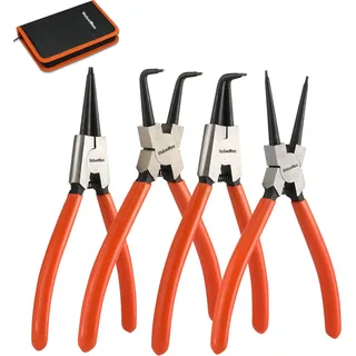 ValueMax Sprengringzangensatz 4tlg. - 7"/180mm - Sicherungsringzange Set mit Tasche, für Innen- und Außensicherungen, gerade, gebogen, Seegeringzangen