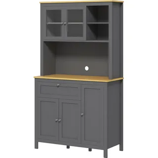 HOMCOM Küchenschrank Buffet Küche Vitrinenschrank Aufbewahrungsmöbel im modernen Stil mit 3 Schränken, Schublade, Fächern, Kabeldurchlass, verstellbaren Regalen und Glastüren, 100 x 40 x 180 cm, Grau   Aosom