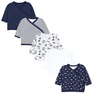 TupTam Baby Jungen Langarm Wickelshirt Baumwolle 5er Set, Farbe: Nautic Fische Kapitän Blau Weiß Grau, Größe: 50 - 50
