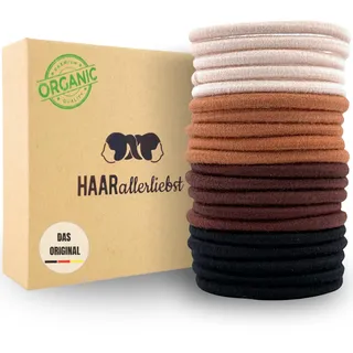 Haarallerliebst Haargummi Damen 20er Set – Haargummis ohne Metall aus Bio-Baumwolle & Naturkautschuk – Zopfgummi Mix für starken Halt – Schonend zu Haar & Umwelt