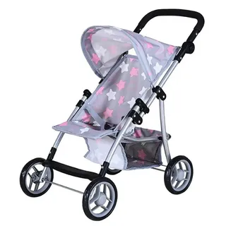 Knorrtoys 16844 - Puppenbuggy Liba Star Grey Pink, klappbar, Schieberhöhe: 33-59cm