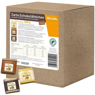 Hellma Zartbitterschokolade, Milchschokolade, weiße Schokolade Schokotäfelchen 130 Stück 585 g