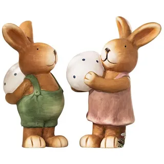 Dekoleidenschaft 2X Dekofigur Hase mit Osterei aus Terracotta, 26 cm hoch, Osterhase, Outdoor Osterdeko, Garten-Deko für Draußen