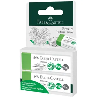 Faber-Castell 187251 - Radiergummi Erasure, PVC-frei, Dust-free, grün, zwei Radierer im Blister