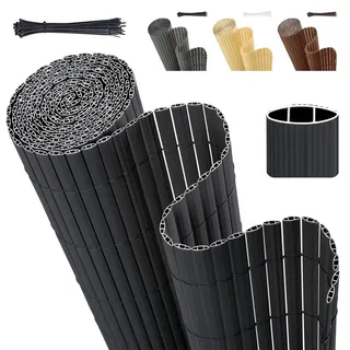 Sekey PVC Sichtschutzmatte 160x300cm Doppelte Verstärkung Innen, Balkon Sichtschutz mit Kabelbindern, Sichtschutzzaun Windschutz Wasserdicht ohne Bohren für Balkon Garten, Anthrazit