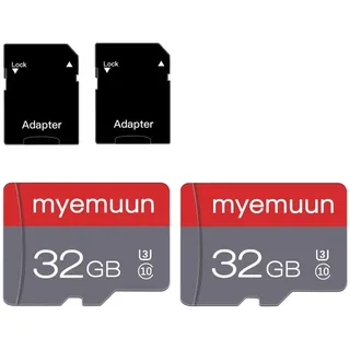 Zwei Speicherkarten TF Karte 32GB mit Adapter, C10 U3 UHS-I A1 für Kamera/Smartphone/Drohnen/Fahrrekorder/Sportkamera (2 x 32GB)