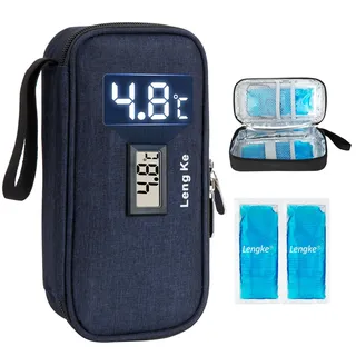 SUNMON Insulin Kühltasche mit Temperaturanzeige, TSA genehmigt Medikamenten Kühlbox für Reisen enthält 2 Insulin Kühlertasche, Insulin Pen Tasche für Insulin-Pens und diabetisches Zubehör(Dunkelblau)​