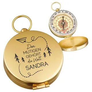 polar-effekt Gold Kompass Leuchtend mit Gravur - Geschenk zum Geburtstag und Jubiläum - Taschenkompass tragbar für Jäger und Pfadfinder
