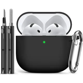 Inesore Compatible with AirPods 4 Hülle with Cleaning Kit, Silicone Protective Case Cover for Apple AirPod 4 (2024/ANC), Unisex Design - Black