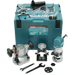 Makita Elektro-Oberfräse RT0702CX2J  (710 W, 10.000 U/min - 34.000 U/min, Durchmesser Werkzeugaufnahme: 6 mm - 8 mm)