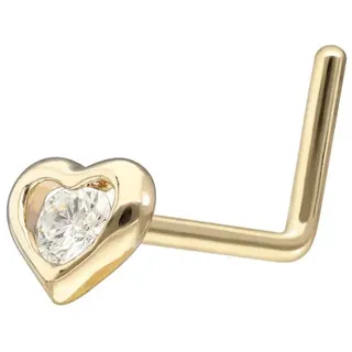 PIERCINGLINE Nasenpiercing 14/18 Karat Gold Nasenstecker L-Form MOISSANIT + HERZ (Nasenstecker, 1-tlg) goldfarben