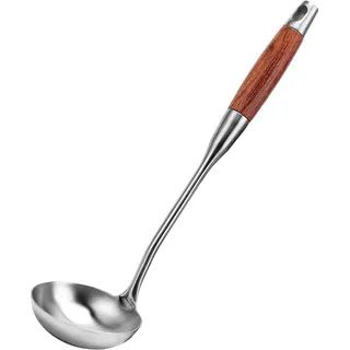 Litensh 304 Edelstahl Suppenkelle, Professionelle Hochleistungs Küchen Servierkelle mit hitzebeständigem Holzgriff Große lange Suppenkelle für Suppen Eintöpfe Soße Salatdressing Sauce 13,8 Zoll