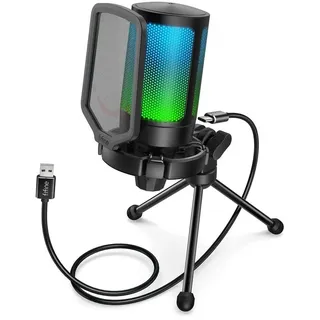 FIFINE Mikrofon USB Mikrofon Streaming RGB Kondensator Mikrofon Gaming schwarz