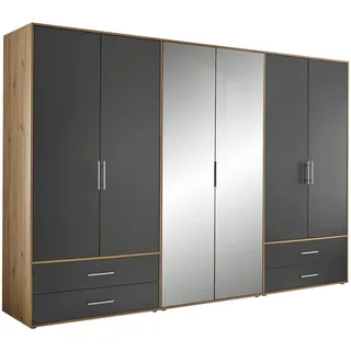 Roller Boxxx Kleiderschrank Graphit, Eiche Artisan, Holzwerkstoff, 5 Fächer, 4 Schubladen, 305x207x58 cm, Schlafzimmer, Kleiderschränke, Drehtürenschränke