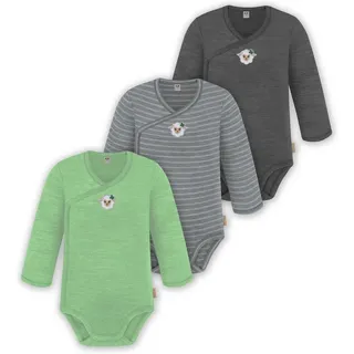 normani Outdoor Sports 3er Pack Baby Merino Langarm Wickelbody in Anthrazit/Grau/Grün | Gr.: 68
