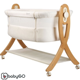 Beistellbett Wiege Babybett Kinderbett Baby Bett Reisebett Holz SidebySide Creme