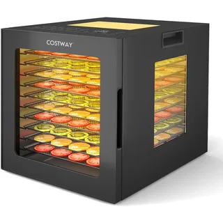 COSTWAY 850W Dörrautomat inkl. 10 Edelstahl-Schalen, Dörrgerät mit 10 voreingestellten Programmen, 48H Timer & 30-75°C Temperatur, Lebensmittel-Trockner für Obst, Gemüse, Fleisch