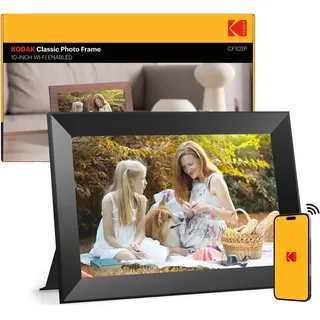 Kodak Digitaler Bilderrahmen WLAN 10.1 Zoll, HD IPS-Touchscreen Elektronischer Bilderrahmen mit 32 GB Speicher, Automatische Bilderdrehung, Teilen von Fotos oder Videos überall über App, Schwarz