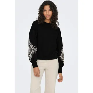 Sweatshirt ONLY "ONLBROOKE L/S O-NECK FLOWER SWT", Damen, Gr. S, schwarz print:ethnic power, Sweatware, Obermaterial: 60% Baumwolle, 40% Polyester, regular fit normal, Rundhals, Rippbündchen, Sweatshirts Sweatshirt, Baumwollmischung, regular fit
