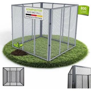 Juskys Komposter 800 L, aus Stahl, witterungsbeständig, mit Belüftung & Silber
