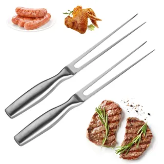 2 Stück Fleischgabel Edelstahl, Tragbar Fleischgabel mit Griff, Fleisch- und Tranchiergabel aus Edelstahl, Servier Grillgabel für Grillen Tranchieren Küche Truthahn Braten Abendessen