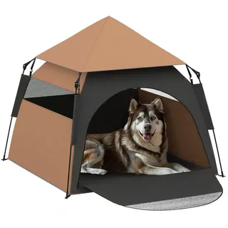 PawHut Haustierzelt, Hundezelt, Katzenhaus im Freien, Hundehaus mit Meshfenster, Hunde Tipi Zelt mit Tragetasche, Sonnendach für Hinterhof, Wohnzimmer, Dunkelbraun