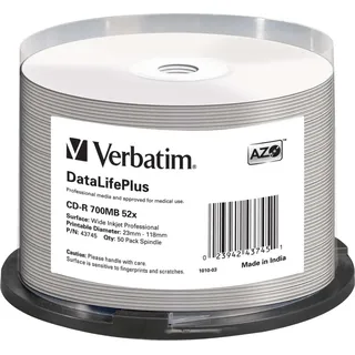 Verbatim CD-R 700MB 52x weiß bedruckbar 50er Spindel