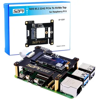 GeeekPi N05 M.2 M-Key NVMe HAT für Raspberry Pi 5, M.2 2242 PCIe to NVMe SSD Shield Pip PCIe Peripheral Board Top for Raspberry Pi 5 4GB/8GB (SSD and Pi5 Board Are not Included)