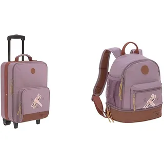 LAESSIG Kinder Trolley Reisekoffer mit Packriemen und Rollen 18,3 Liter, 46 cm, 3 Jahre,Lila & Kinderrucksack mit Brustgurt Kindergartentasche 27 cm, 4,5 Liter Oben, 1,5 Liter unten, 3 Jahre
