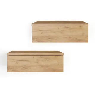 KOMTO Wandregal mit Schublade Honing Eiche - Nachttisch Hängend 2er Set Nachttisch Wandmontage Wandschublade Nachtschrank Hängend | Monaco 46 x 3... - Bronze