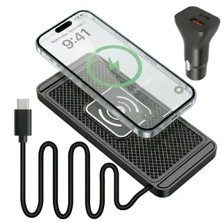 15W Kabelloses Auto Ladegerät induktive Ladestation Auto mit Anti-Rutsch Ladematte, 15W KFZ Ladegerät & 100cm USB-C Kabel, Fast Wireless Charger Auto für Phone 17/16/15, Samxing, PIXL