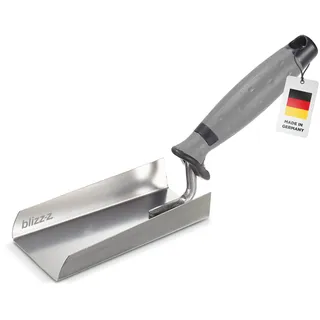 blizz-z Streugutkelle aus rostfreien Edelstahl mit Softgriff | Handschaufel für gleichmäßige, schnelle Verteilung von Streusalz, Rasensamen, Dünger, Split etc. | Made in Germany