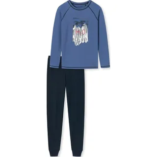 Schiesser Jungen Langer Schlafanzug-Organic Cotton Pyjamaset, Blau (Blau II), 164 - 164