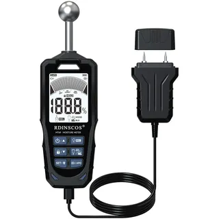 Feuchtigkeitsmessgerät,RDINSCOS Feuchtigkeitsmessgerät Wand,2-in-1 Stift&Stiftlos Feuchtigkeitsmesser mit LCD-Display Holzfeuchtemessgerät für Baustoffe,Wände,Holz 20-40mm Analysetiefe