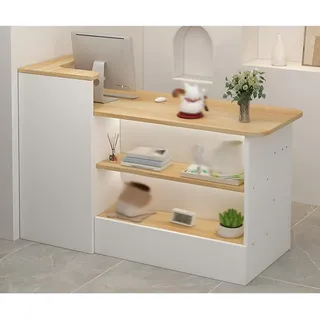 Taifuan Empfangstresen mit Schreibtisch, Empfangstheke Bartheke, Empfangstheke Kosmetikstudio Klein, Empfangstresen l Form für Praxis Kassentheke(Walnut/Left,120x100x45cm)