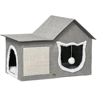 PawHut Katzenhöhle mit Kratzfläche, Doppeltüren,