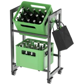 DanDiBo Ambiente DanDiBo Getränkekistenregal 2 Kisten mit Gitter Haken Rollen Schmal Metall Schwarz 96649 Getränkeregal Kistenregal Getränke Regal Behälter