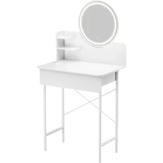 Rutaqian Schminktisch MIT LED BeleUntetem Spiegel-Schminktisch MIT 1-Schublade, 2-Regale-Helligitsmodi, Moderer für, Robute Holzkonstrukion Weiß